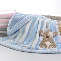HKM-109459 Cozy Cartoon Flannel Double-Layer Blanket for Children - Available in Grey, Blue, and Pink