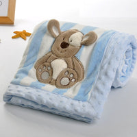 HKM-109459 Cozy Cartoon Flannel Double-Layer Blanket for Children - Available in Grey, Blue, and Pink
