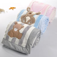 HKM-109459 Cozy Cartoon Flannel Double-Layer Blanket for Children - Available in Grey, Blue, and Pink
