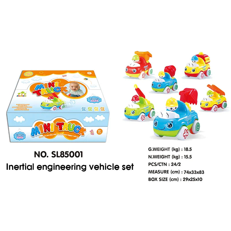 HKM-109715 Mini Friction Inertia Construction Toy Trucks Set - 6 Pcs for Kids Ages 3+