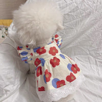 HKM-110035 Floral Mesh Dog and Cat Dress - Soft Cotton, Princess Style, Multiple Colors Available