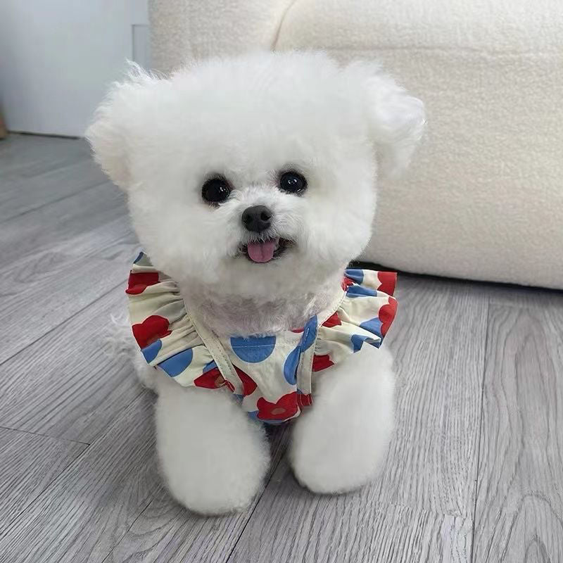 HKM-110035 Floral Mesh Dog and Cat Dress - Soft Cotton, Princess Style, Multiple Colors Available