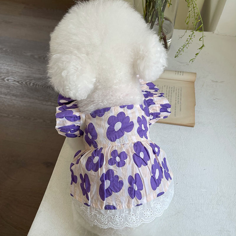 HKM-110035 Floral Mesh Dog and Cat Dress - Soft Cotton, Princess Style, Multiple Colors Available