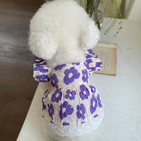 HKM-110035 Floral Mesh Dog and Cat Dress - Soft Cotton, Princess Style, Multiple Colors Available