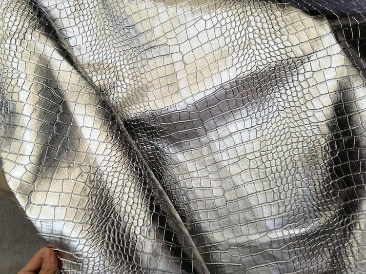 HKM-110291 Gold and Silver Crocodile Texture PVC Leather Fabric for Handbags and Accessories