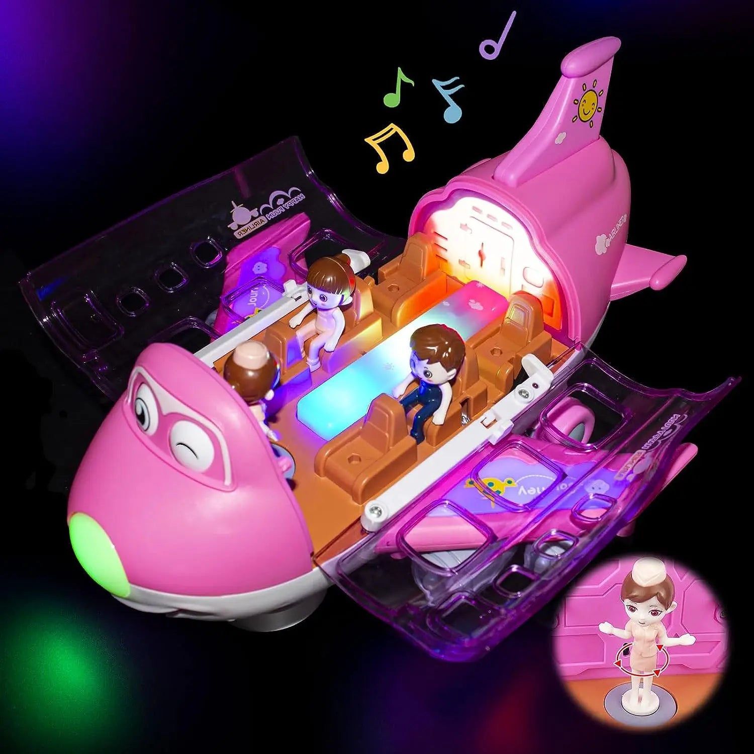 HKM-110419 Die-Cast Electric Toy Plane with LED Flashing Lights and Sounds for Kids, 360-Degree Rotating Aircraft, Unisex Ages 2-13