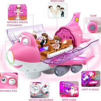 HKM-110419 Die-Cast Electric Toy Plane with LED Flashing Lights and Sounds for Kids, 360-Degree Rotating Aircraft, Unisex Ages 2-13