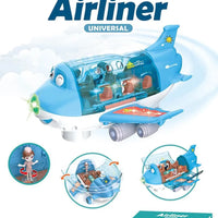 HKM-110419 Die-Cast Electric Toy Plane with LED Flashing Lights and Sounds for Kids, 360-Degree Rotating Aircraft, Unisex Ages 2-13