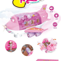 HKM-110419 Die-Cast Electric Toy Plane with LED Flashing Lights and Sounds for Kids, 360-Degree Rotating Aircraft, Unisex Ages 2-13