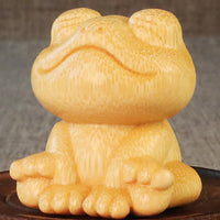 HKM-110547 Smiling Frog Bamboo Carving Ornament - Cute 5cm Décor for Gifts and Collectibles