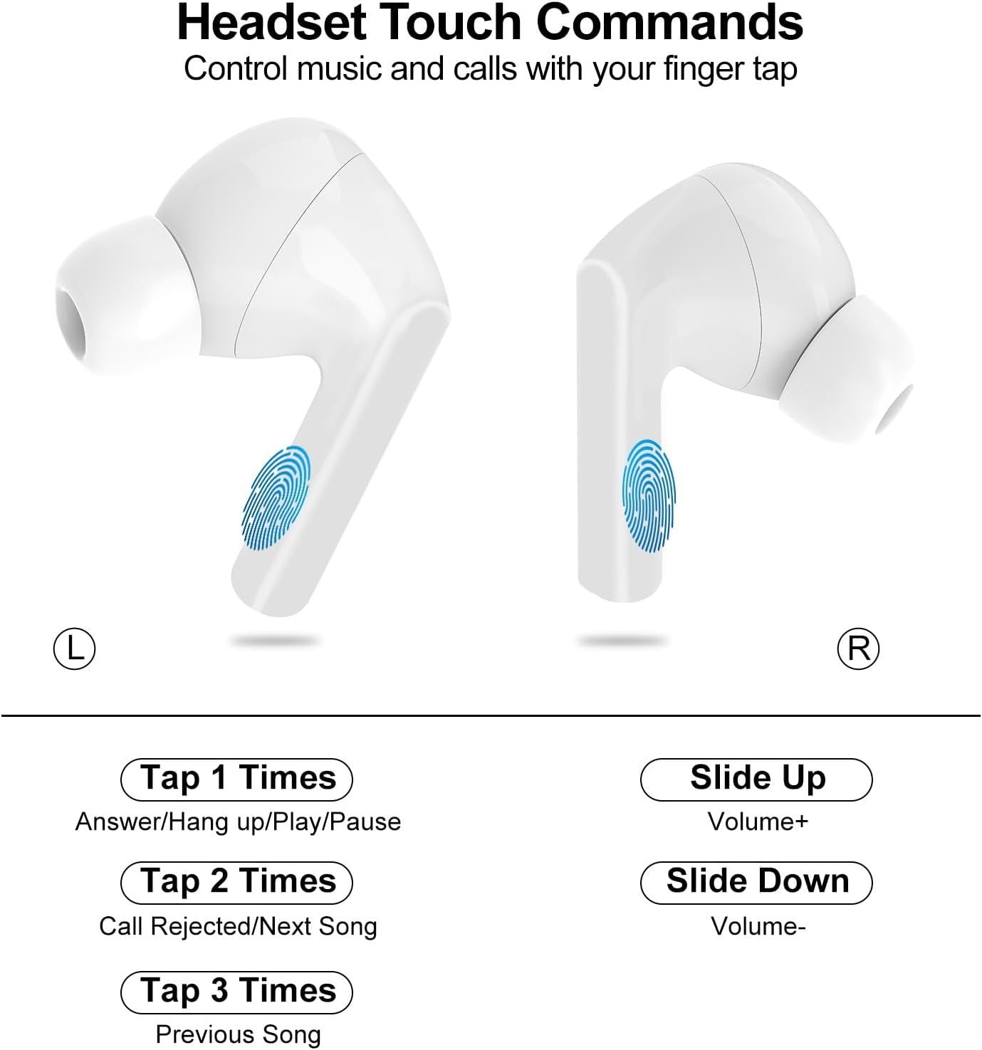 HKM-110675 Wireless Bluetooth Touchscreen Earbuds with ANC and ENC Noise Cancellation, Hi-Fi Sound, Comfortable Fit, Compatible with Android and iOS