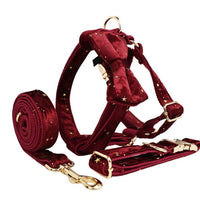 HKM-110803 Soft Velvet Dog Collar Set with Bow, Flower, Rope, Vest, and Poop Bag - Adjustable Sizes XS to XL