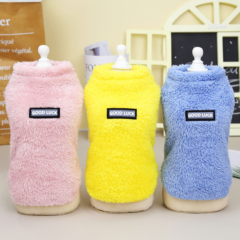 HKM-111059 Cozy Fleece Clothes for Cats - Warm Winter & Fall Apparel in Yellow, Pink, and Blue
