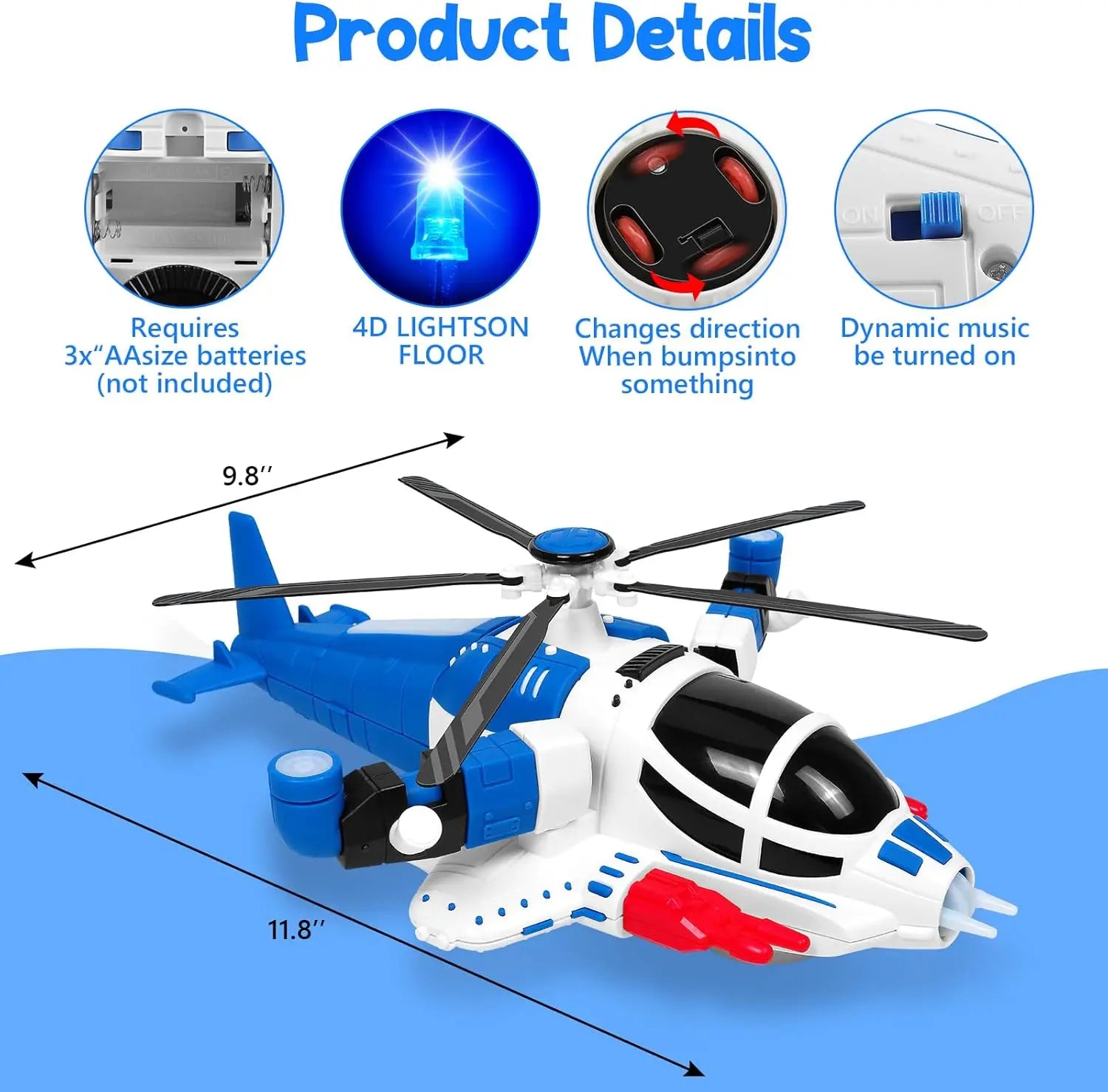 HKM-111251 Friction-Powered Helicopter Toy for Kids - Plastic Airplane Model, Ages 2 to 13