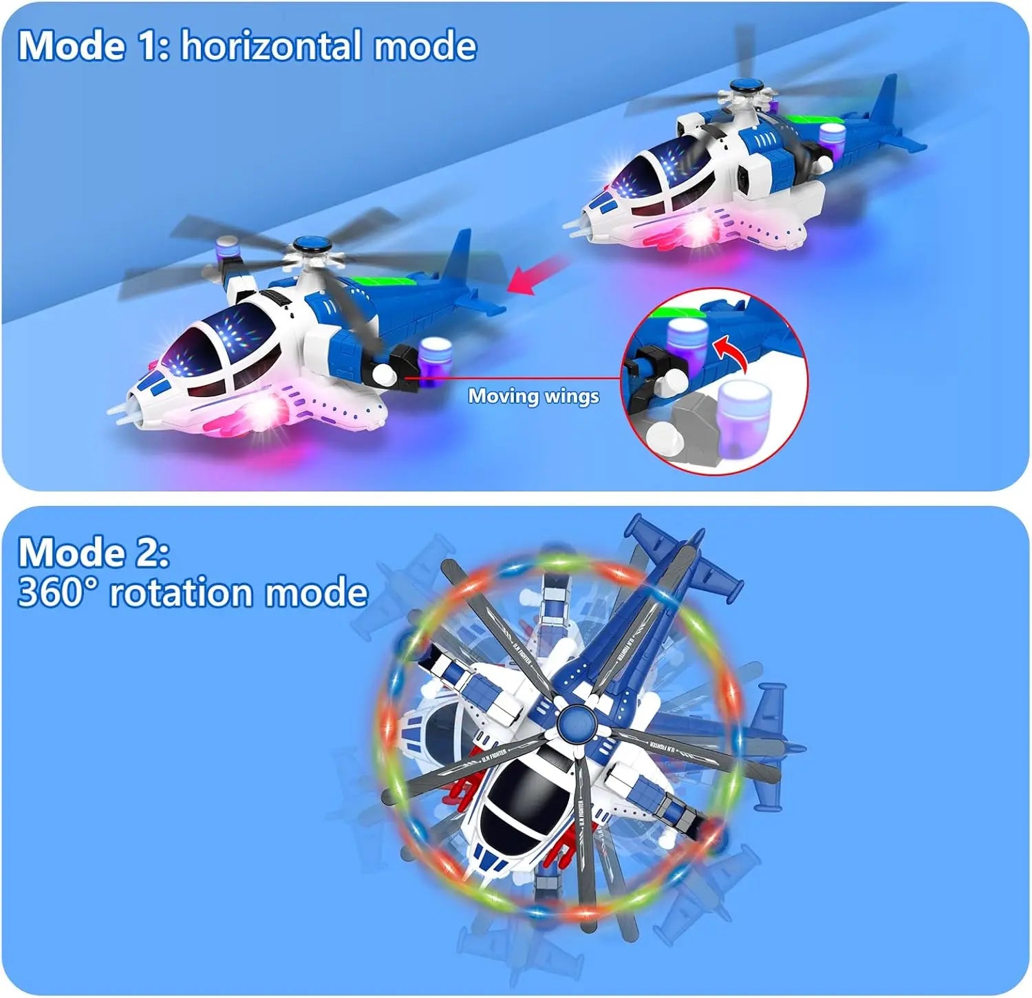 HKM-111251 Friction-Powered Helicopter Toy for Kids - Plastic Airplane Model, Ages 2 to 13