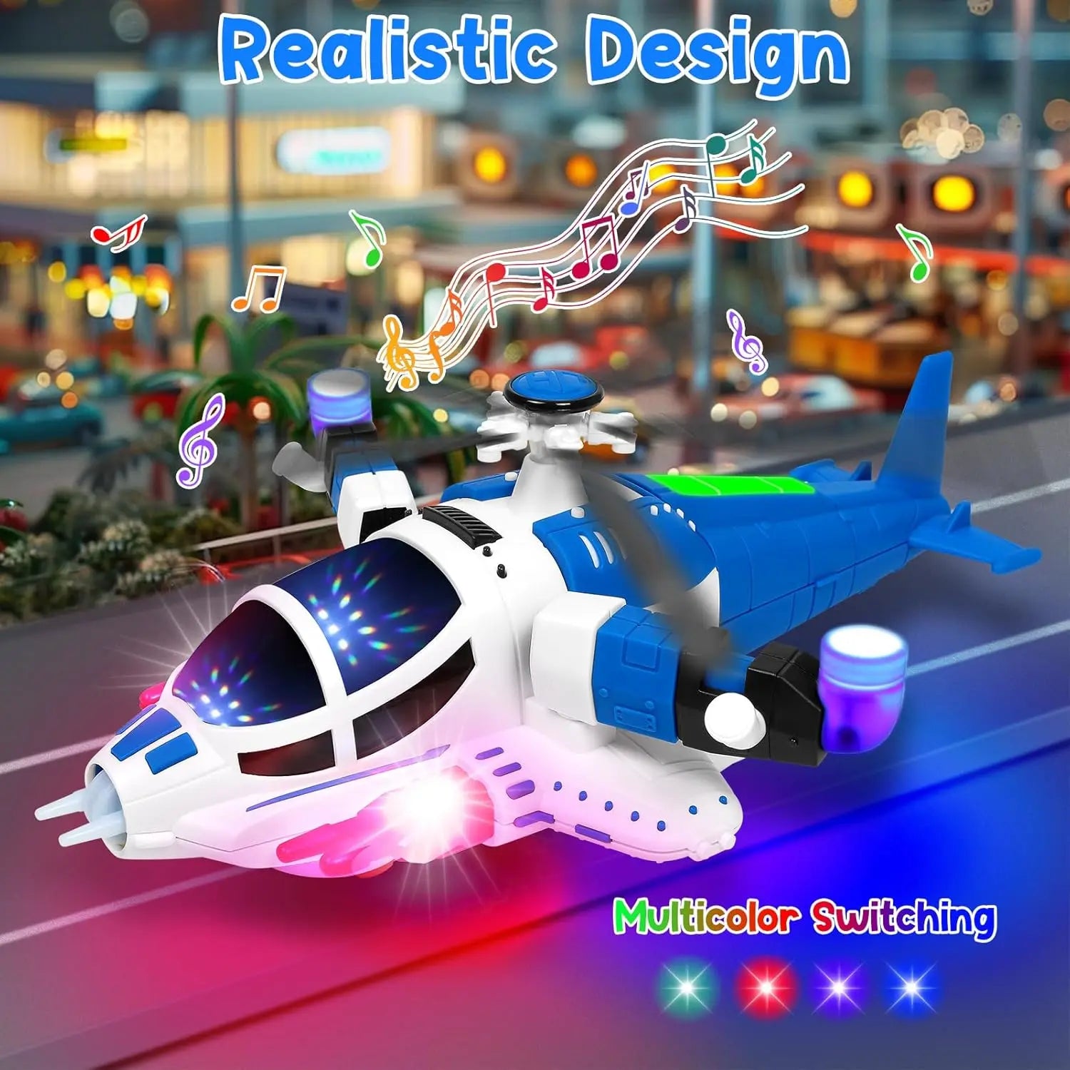 HKM-111251 Friction-Powered Helicopter Toy for Kids - Plastic Airplane Model, Ages 2 to 13