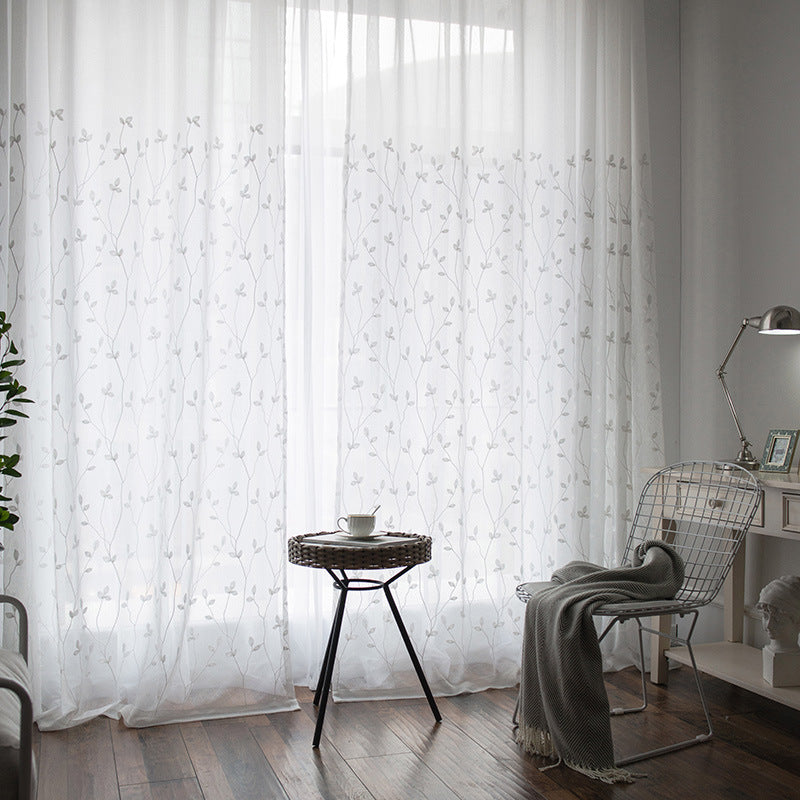 HKM-111315 Pastoral Style Gauze Curtains for Bedroom and Living Room - Light-Filtering Polyester and Cotton Blend