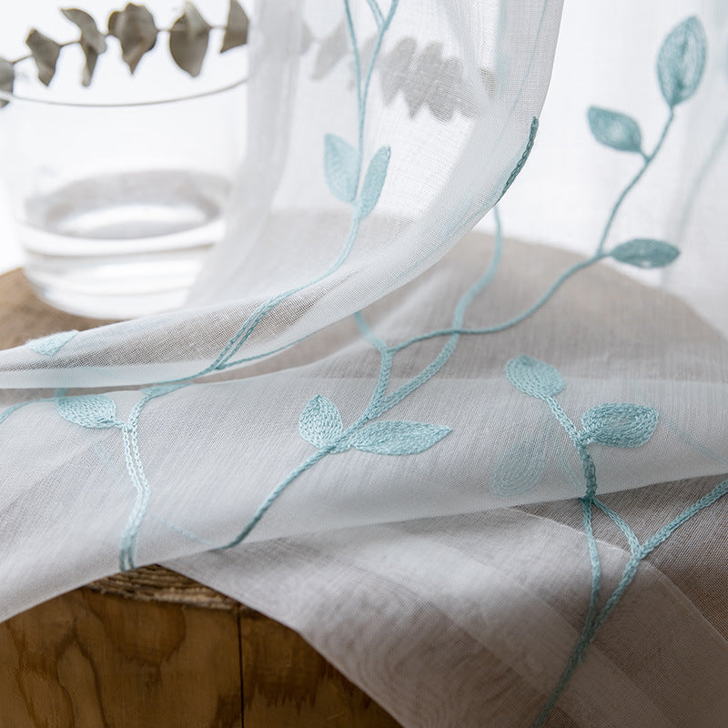 HKM-111315 Pastoral Style Gauze Curtains for Bedroom and Living Room - Light-Filtering Polyester and Cotton Blend