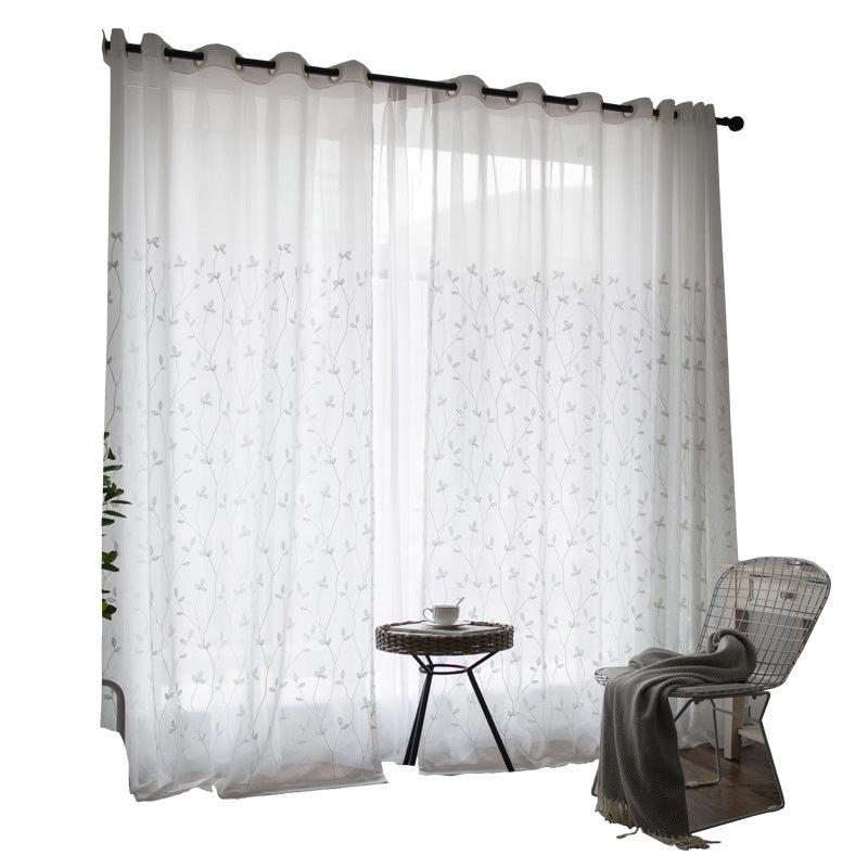 HKM-111315 Pastoral Style Gauze Curtains for Bedroom and Living Room - Light-Filtering Polyester and Cotton Blend