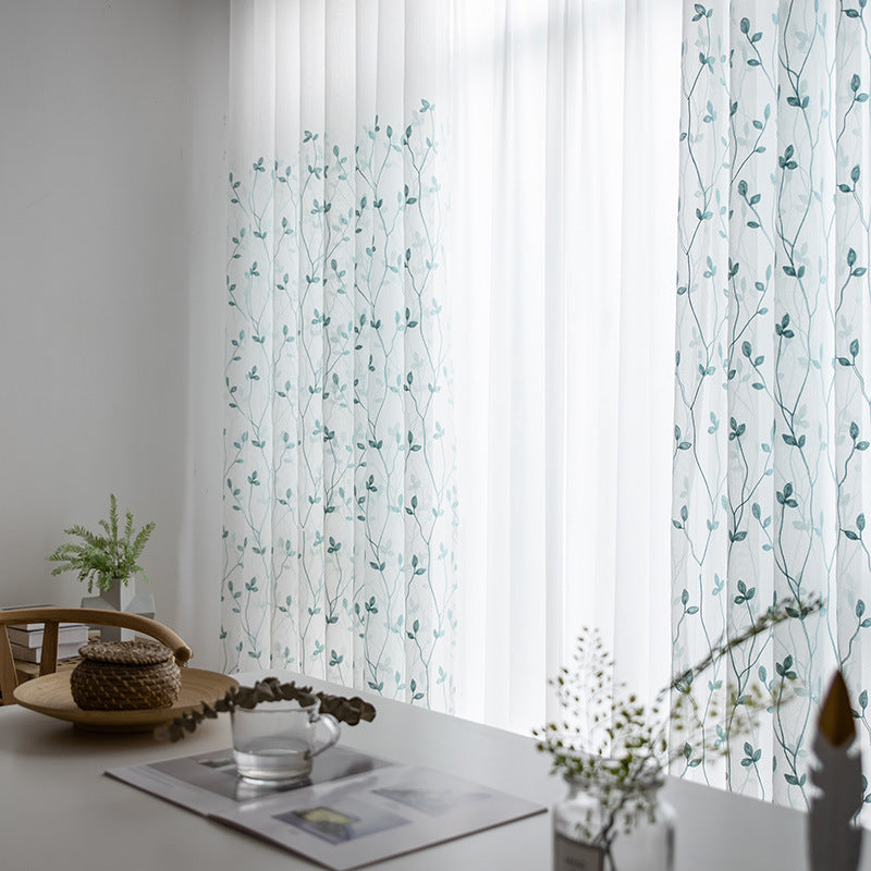HKM-111315 Pastoral Style Gauze Curtains for Bedroom and Living Room - Light-Filtering Polyester and Cotton Blend