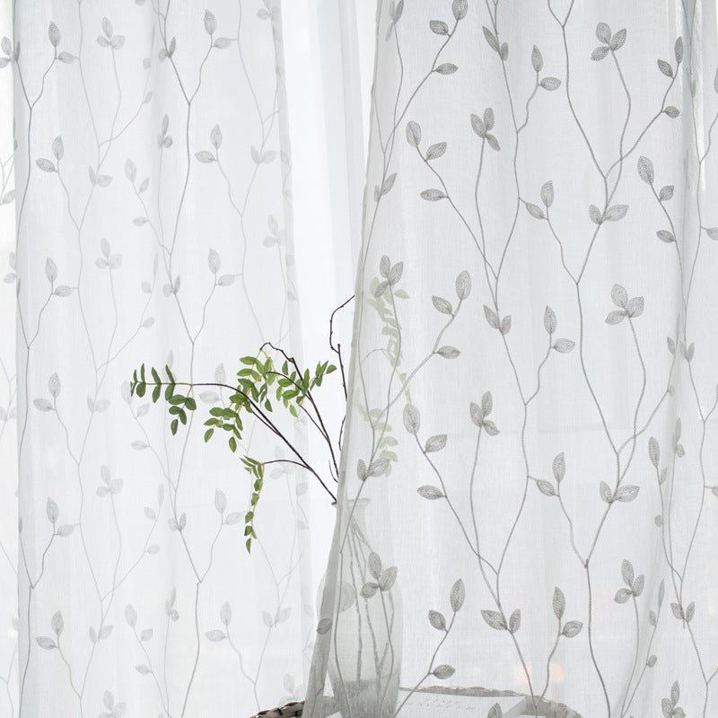 HKM-111315 Pastoral Style Gauze Curtains for Bedroom and Living Room - Light-Filtering Polyester and Cotton Blend