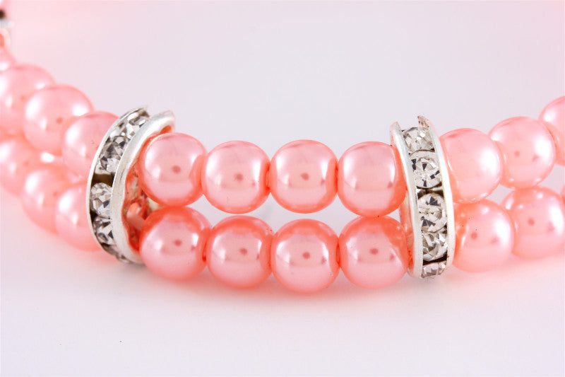 HKM-111315 Pet Supplies Two Row Pearl Necklace With Elastic