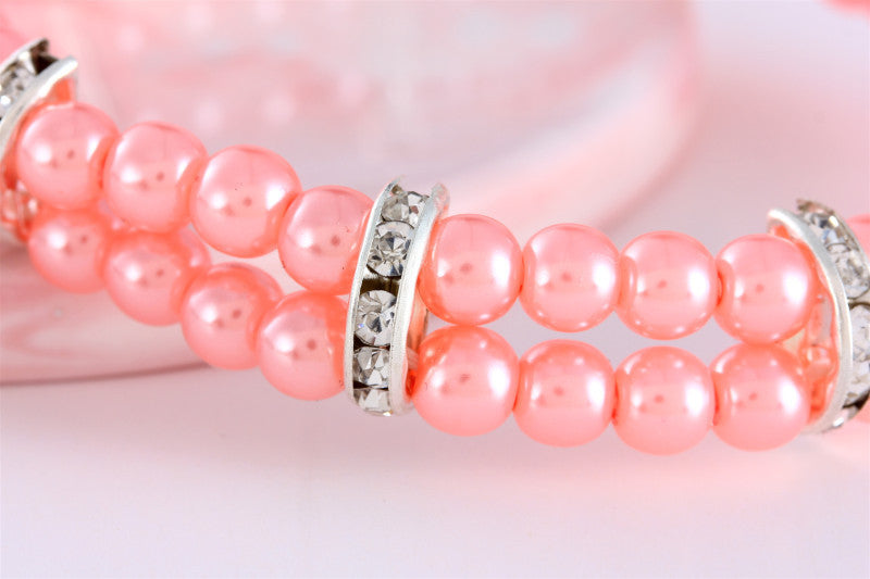 HKM-111315 Pet Supplies Two Row Pearl Necklace With Elastic