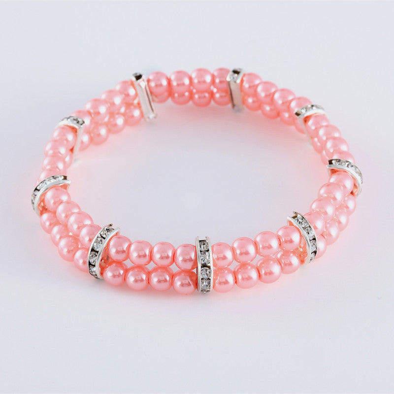 HKM-111315 Pet Supplies Two Row Pearl Necklace With Elastic