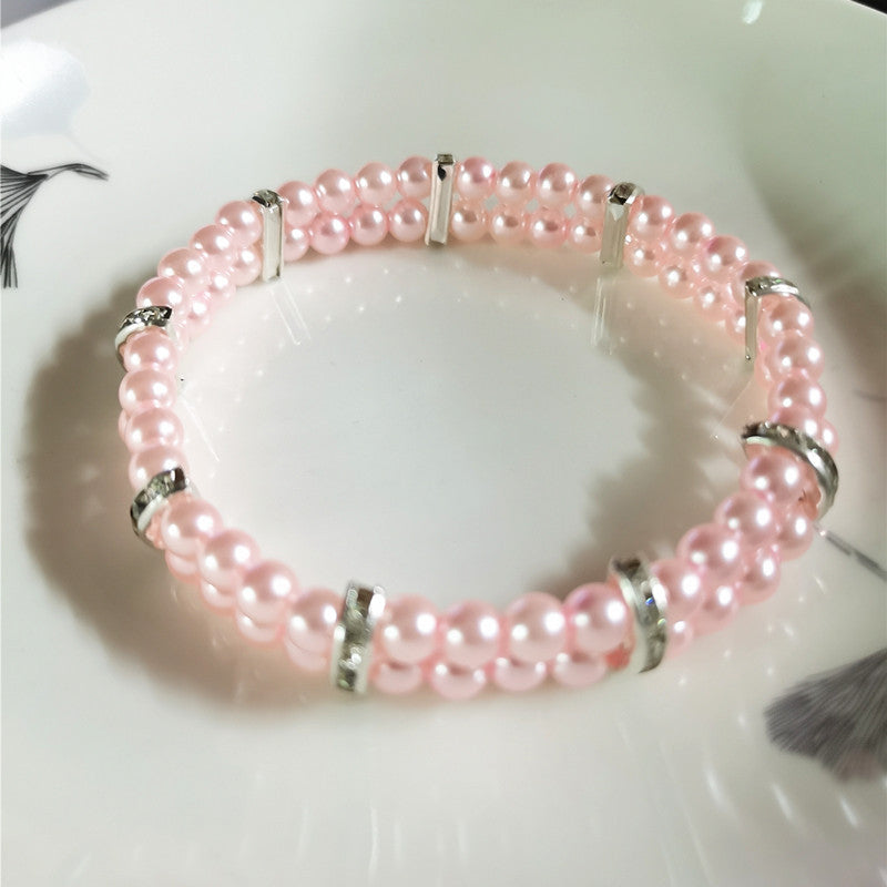 HKM-111315 Pet Supplies Two Row Pearl Necklace With Elastic