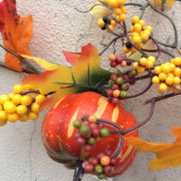 HKM-111379 Autumn Pumpkin and Maple Leaf Rattan Garland with LED Lights, 1.8m Decorative Pendant for Seasonal Home Decor