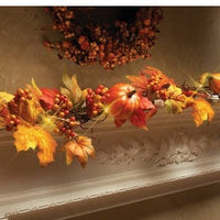 HKM-111379 Autumn Pumpkin and Maple Leaf Rattan Garland with LED Lights, 1.8m Decorative Pendant for Seasonal Home Decor
