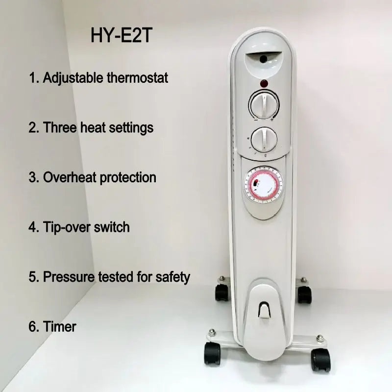 KTX-111379 Electric Oil Filled Radiator Heater with Timer - 1500W/2000W/2500W Adjustable Thermostat, Overheat & Tip-Over Protection for Indoor Use