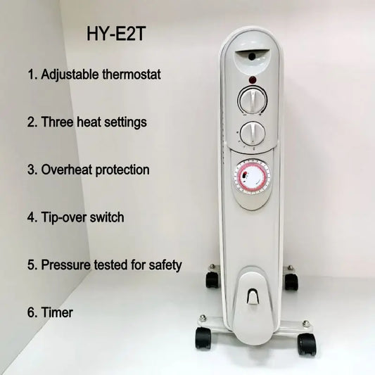 KTX-111379 Electric Oil Filled Radiator Heater with Timer - 1500W/2000W/2500W Adjustable Thermostat, Overheat & Tip-Over Protection for Indoor Use