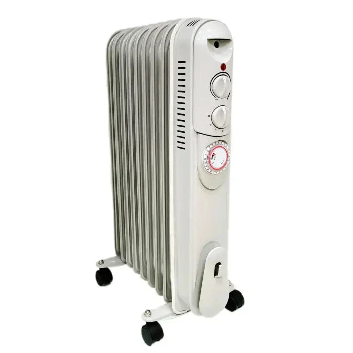 KTX-111379 Electric Oil Filled Radiator Heater with Timer - 1500W/2000W/2500W Adjustable Thermostat, Overheat & Tip-Over Protection for Indoor Use