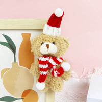 HKM-111443 Christmas Plush Teddy Bear Toy - 12cm Soft Stuffed Animal with Scarf and Hat for Kids