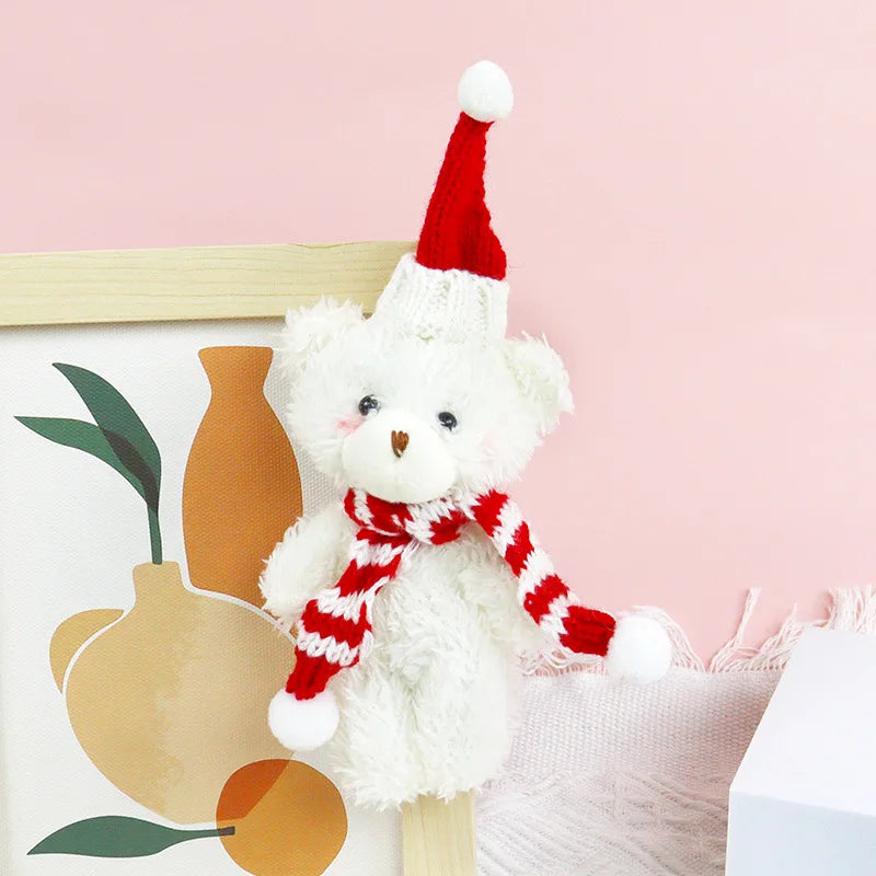 HKM-111443 Christmas Plush Teddy Bear Toy - 12cm Soft Stuffed Animal with Scarf and Hat for Kids