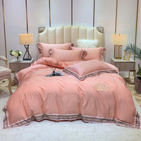 HKM-111443 Four-Piece Digitally Printed Cotton Embroidery Bedding Set with Wide Edges - Available in Various Colors