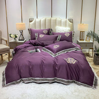 HKM-111443 Four-Piece Digitally Printed Cotton Embroidery Bedding Set with Wide Edges - Available in Various Colors