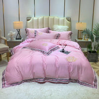 HKM-111443 Four-Piece Digitally Printed Cotton Embroidery Bedding Set with Wide Edges - Available in Various Colors