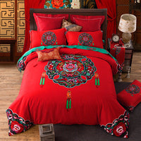 HKM-111443 Four-Piece Digitally Printed Cotton Embroidery Bedding Set with Wide Edges - Available in Various Colors