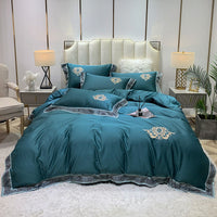 HKM-111443 Four-Piece Digitally Printed Cotton Embroidery Bedding Set with Wide Edges - Available in Various Colors
