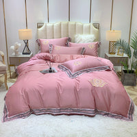 HKM-111443 Four-Piece Digitally Printed Cotton Embroidery Bedding Set with Wide Edges - Available in Various Colors