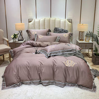 HKM-111443 Four-Piece Digitally Printed Cotton Embroidery Bedding Set with Wide Edges - Available in Various Colors