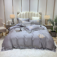 HKM-111443 Four-Piece Digitally Printed Cotton Embroidery Bedding Set with Wide Edges - Available in Various Colors