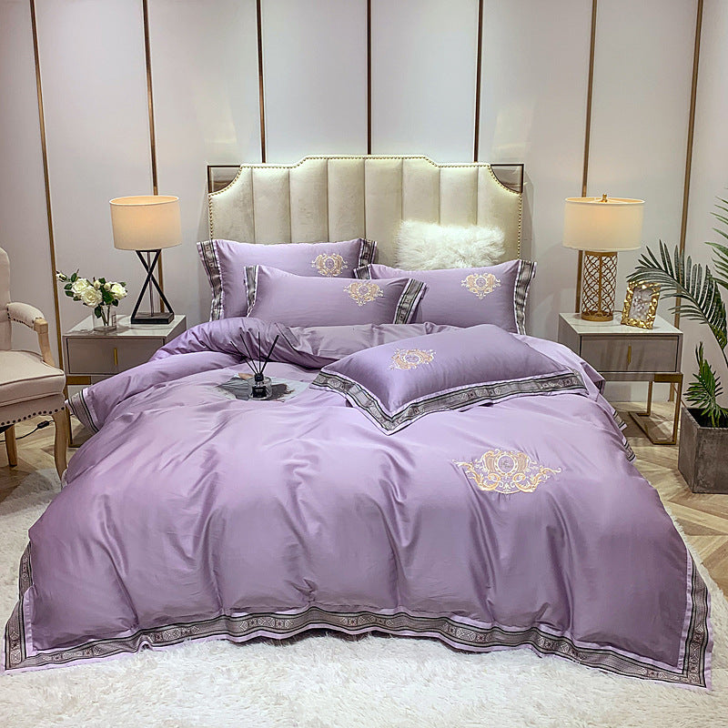 HKM-111443 Four-Piece Digitally Printed Cotton Embroidery Bedding Set with Wide Edges - Available in Various Colors