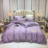 HKM-111443 Four-Piece Digitally Printed Cotton Embroidery Bedding Set with Wide Edges - Available in Various Colors