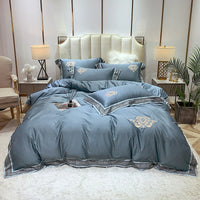 HKM-111443 Four-Piece Digitally Printed Cotton Embroidery Bedding Set with Wide Edges - Available in Various Colors