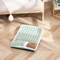 HKM-111571 Large Grid Rabbit Fur Pet Floor Mat in Caramel, Light Green, and Lavender Purple - Multiple Sizes Available