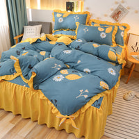 HKM-111763 Cotton 4-Piece Double Lace Bed Sheet Duvet Cover Set with Floral Pattern