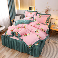 HKM-111763 Cotton 4-Piece Double Lace Bed Sheet Duvet Cover Set with Floral Pattern